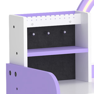 Coiffeuse enfant chaise miroir LED réglable multi-rangement violet