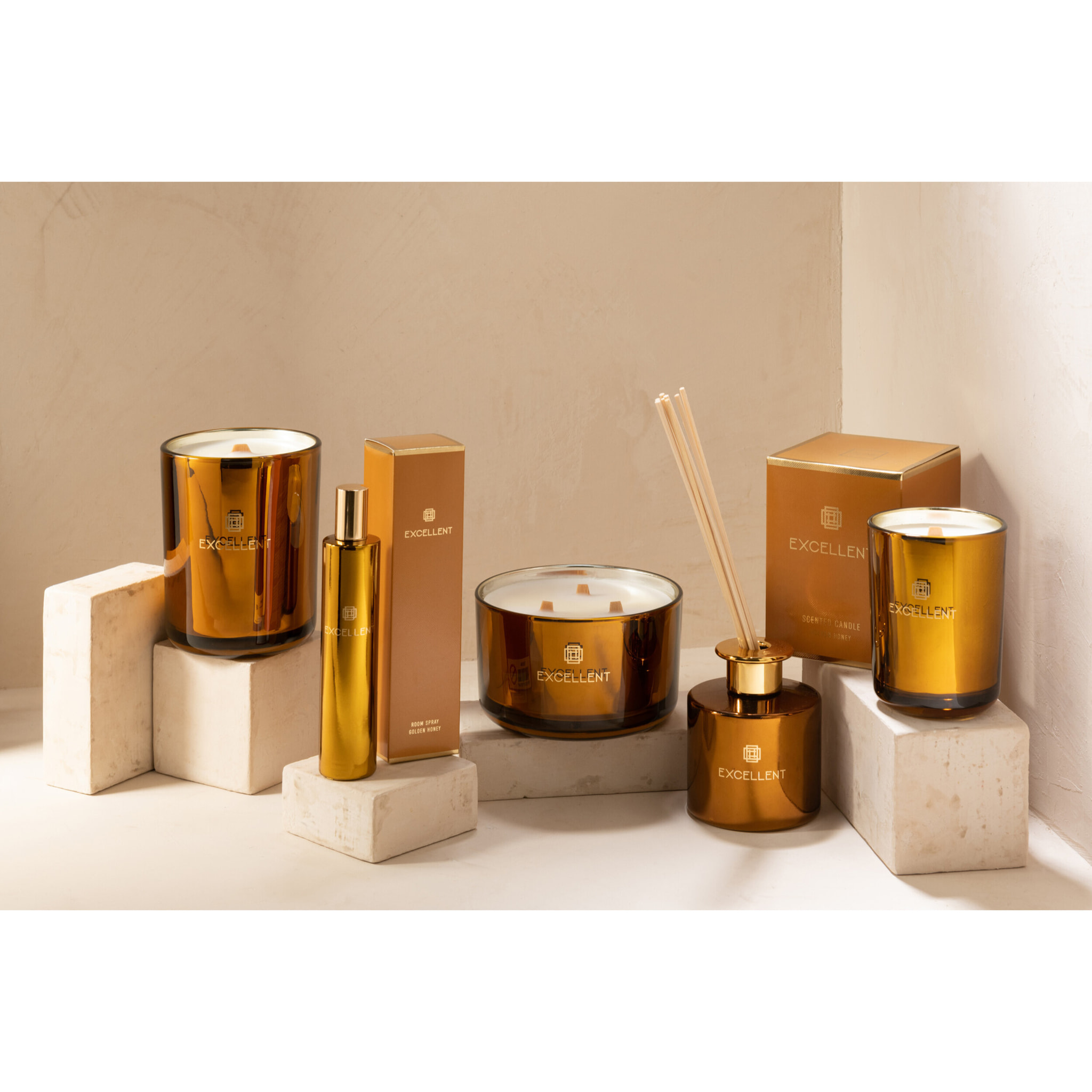 J-Line parfum de maison Excellent - Golden Honey - verre - ocre