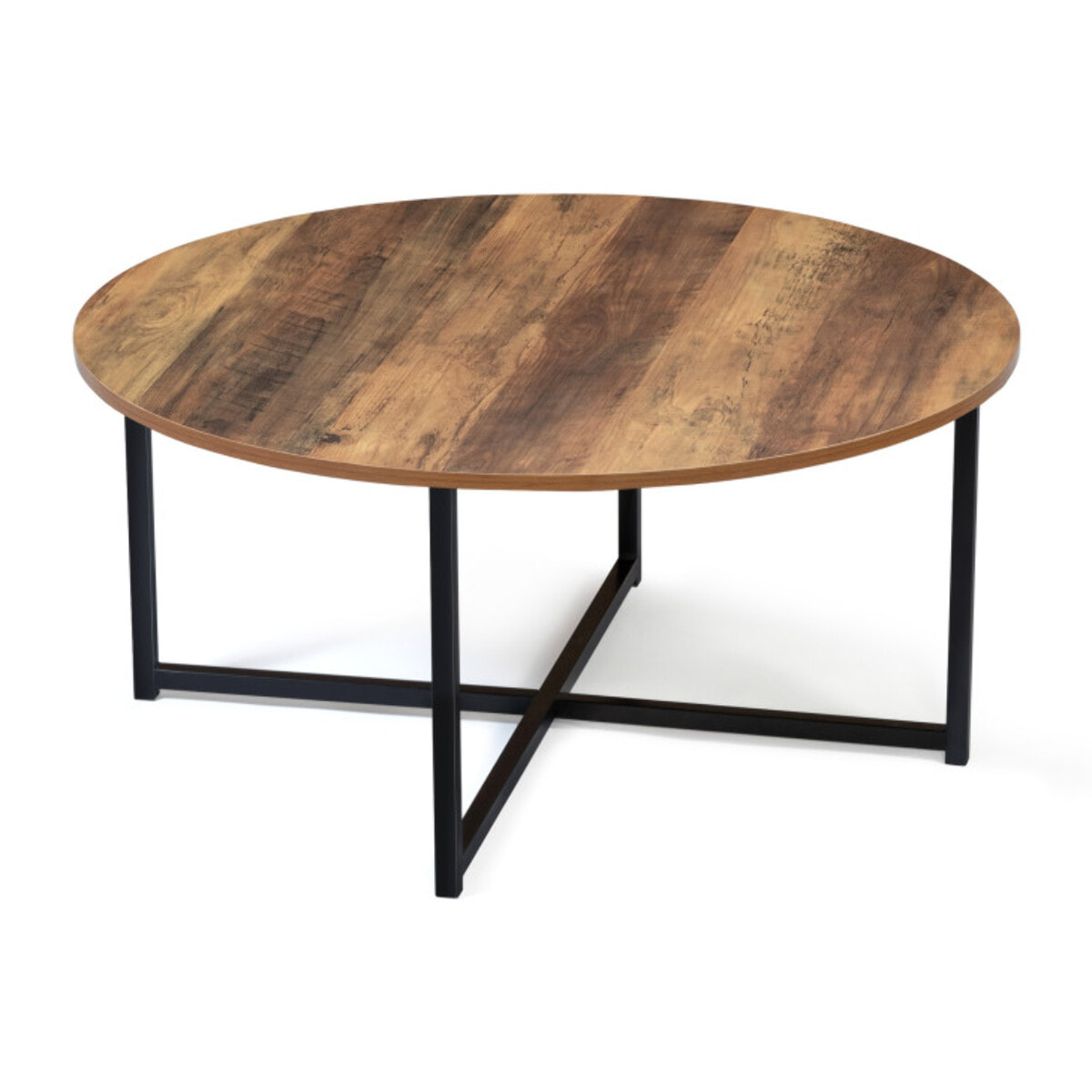 Table basse ronde Eliza plateau bois et pieds noirs
