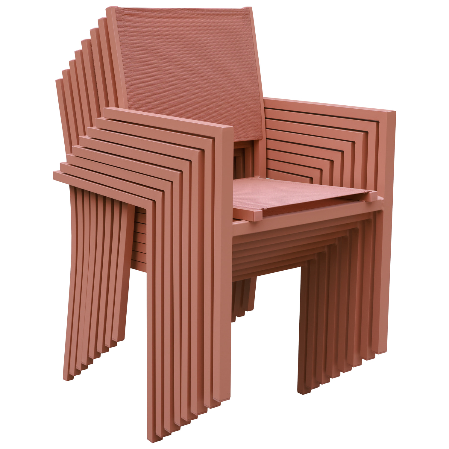 Lot de 8 chaises en aluminium terracotta - textilène terracotta