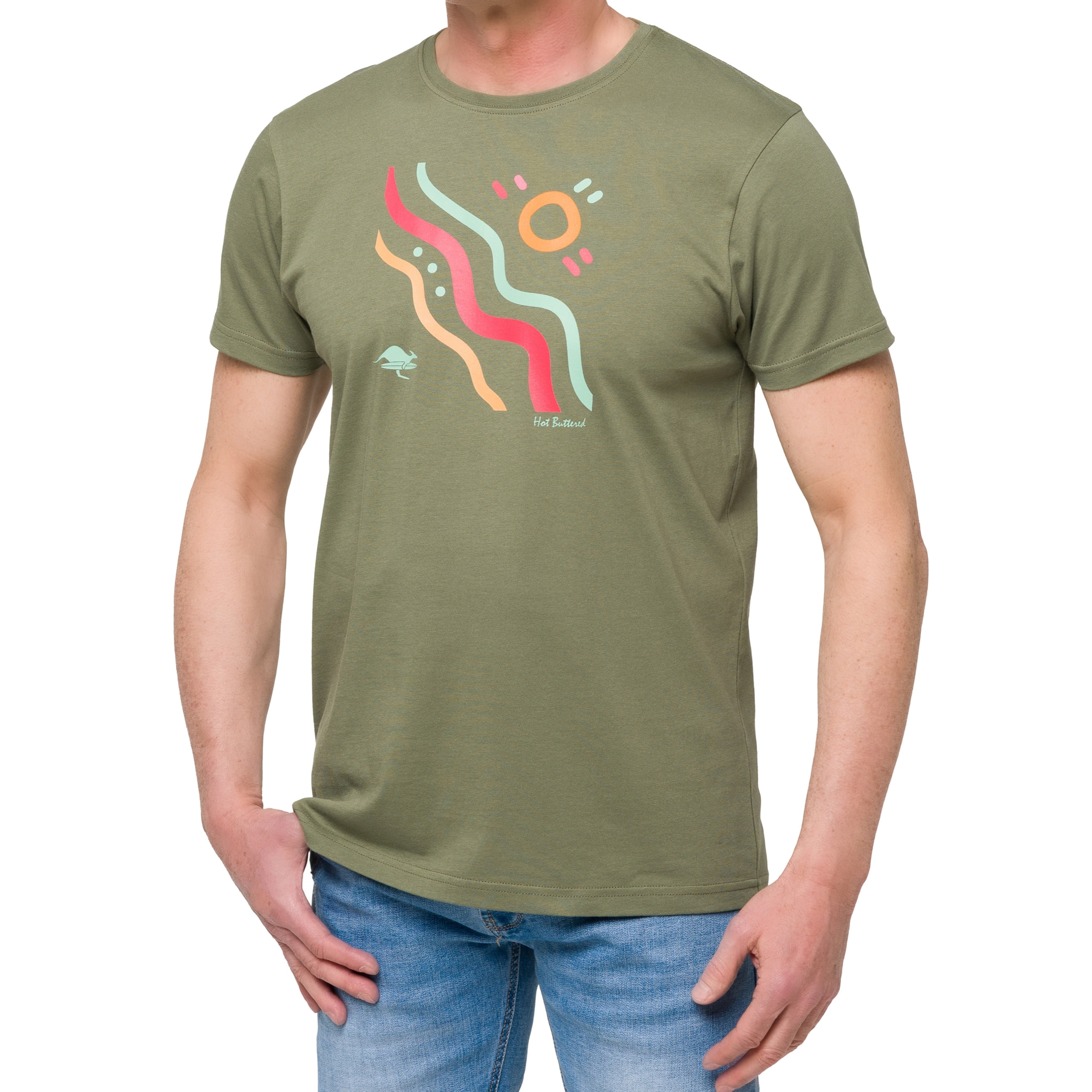 T-shirt in cotone 150 gr Hot Buttered Outback Verde militare.
