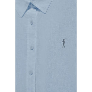 Camicia celeste in lino-cotone con ricamo Rigby Go