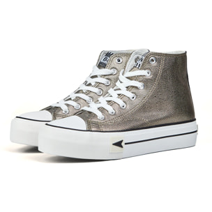 Sneakers alte con plateau metallizzato da donna