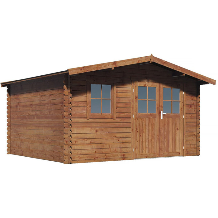 Abri de jardin en bois traité marron autoclave "Valmont" - 14 m² -28 mm