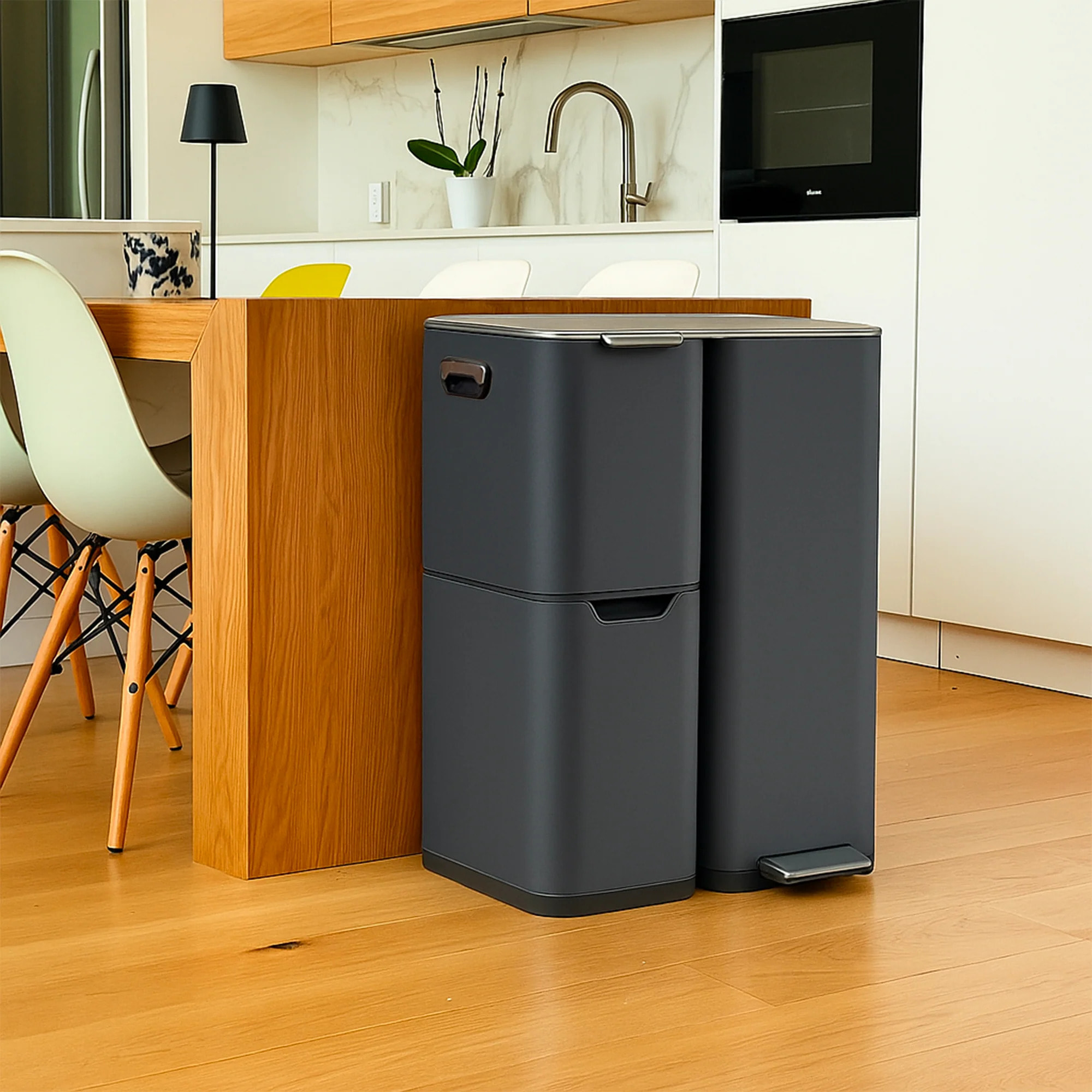 Poubelle pédale tri sélectif HAJA gris 60L