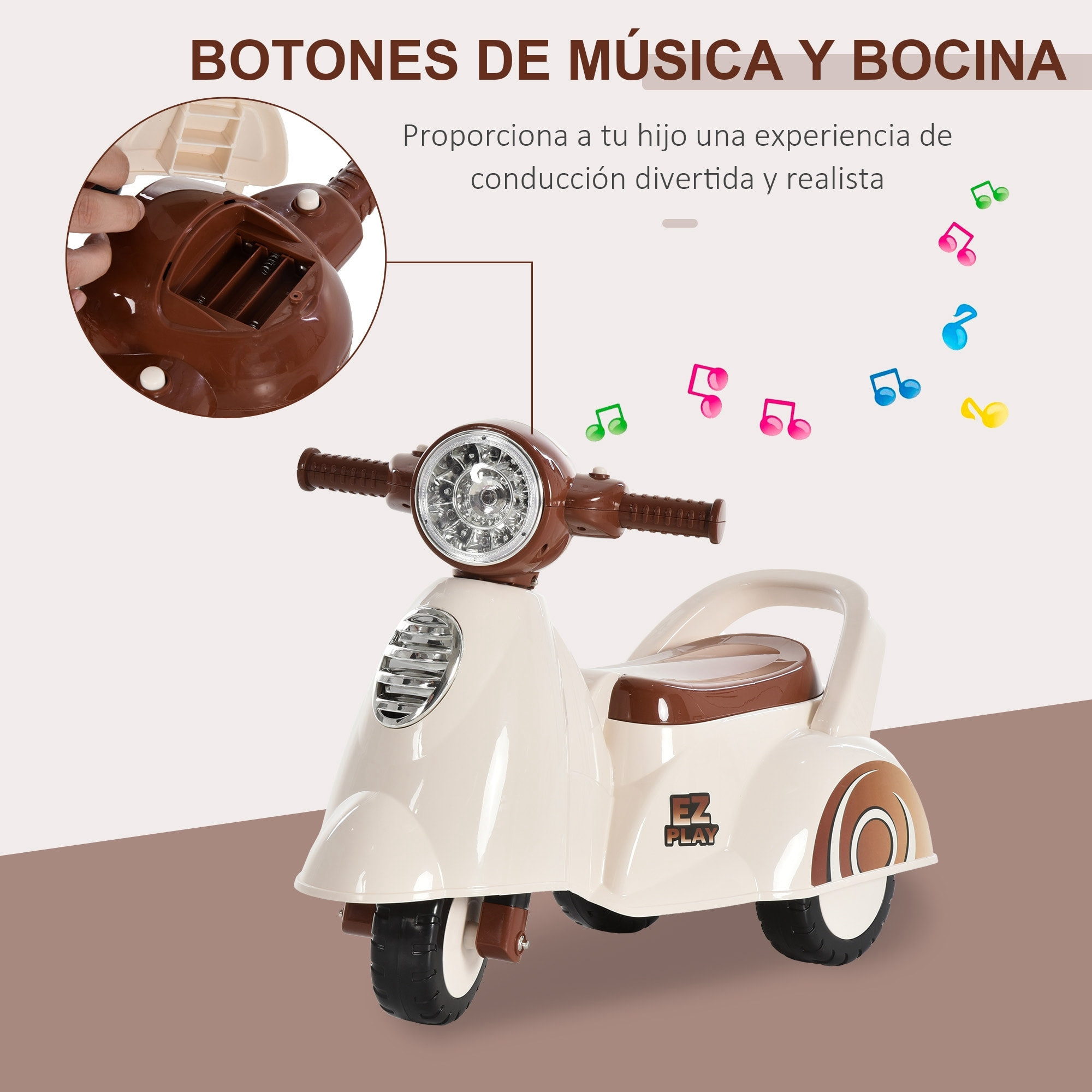 Coche Correpasillos Infantil con Luz Música Bocina Blanco