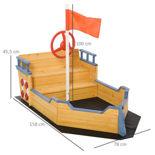 AreneroInfantildeMaderaDiseñodeGaleóncon2EscalonesBancoconAlmacenajeBanderayTimónCajóndeArenadeJardínparaNiñosde+3Años158x78x45,5cmNatural
