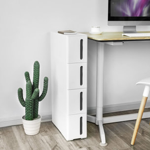 Carrello salvaspazio slim con 4 cassetti bianco e marrone