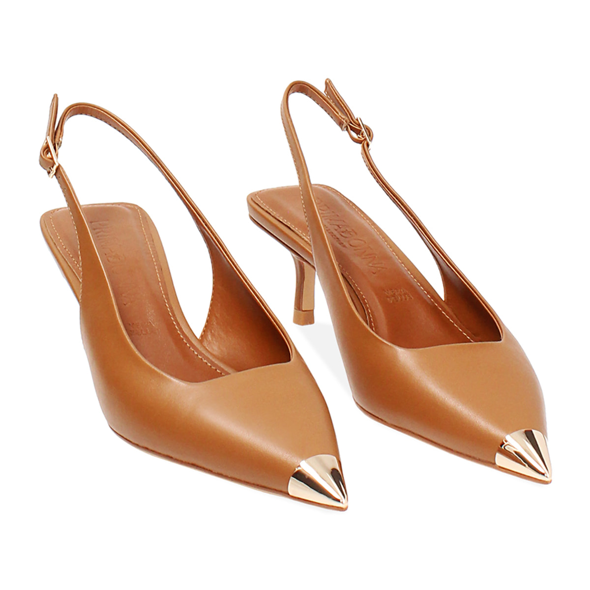 Décolleté slingback donna cognac, tacco 5,5 cm