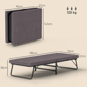 Cama Plegable 70x180 cm con Colchón de Espuma Mueble Cama Plegable con Respaldo Ajustable en 5 Posiciones y Ruedas Cama de Invitados Carga 120 kg