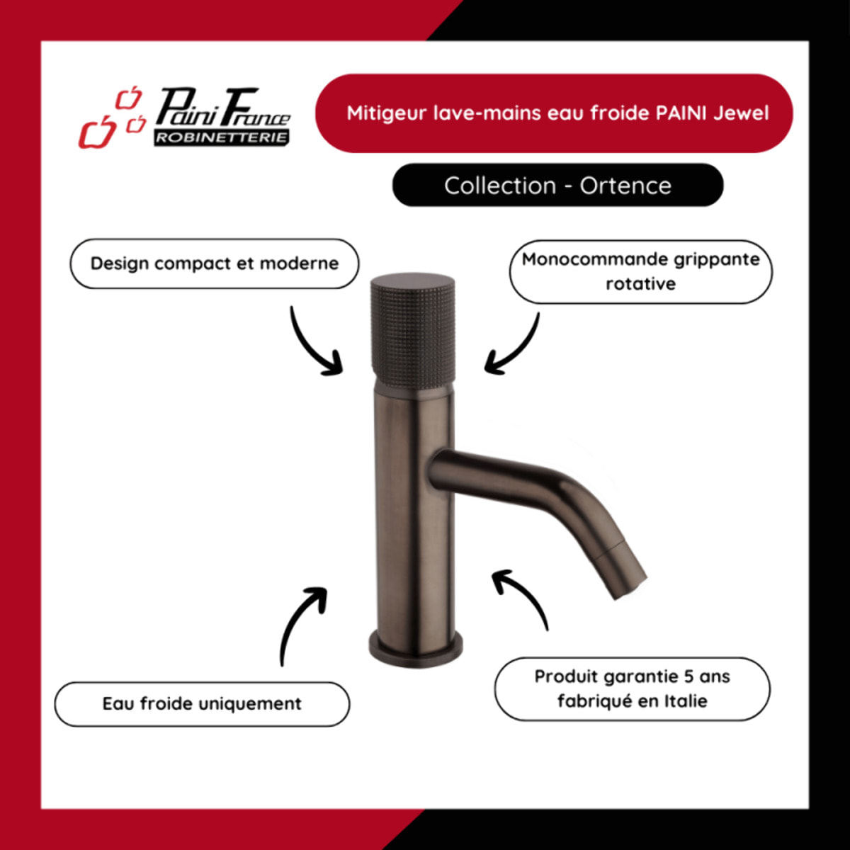 Mitigeur lave-mains eau froide PAINI Jewel gun métal