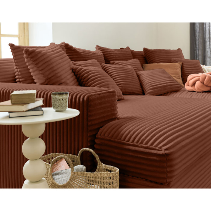 Collins - canapé droit 4 places avec double méridienne - assise profonde - velours côtelé grosses côtes - Terracotta
