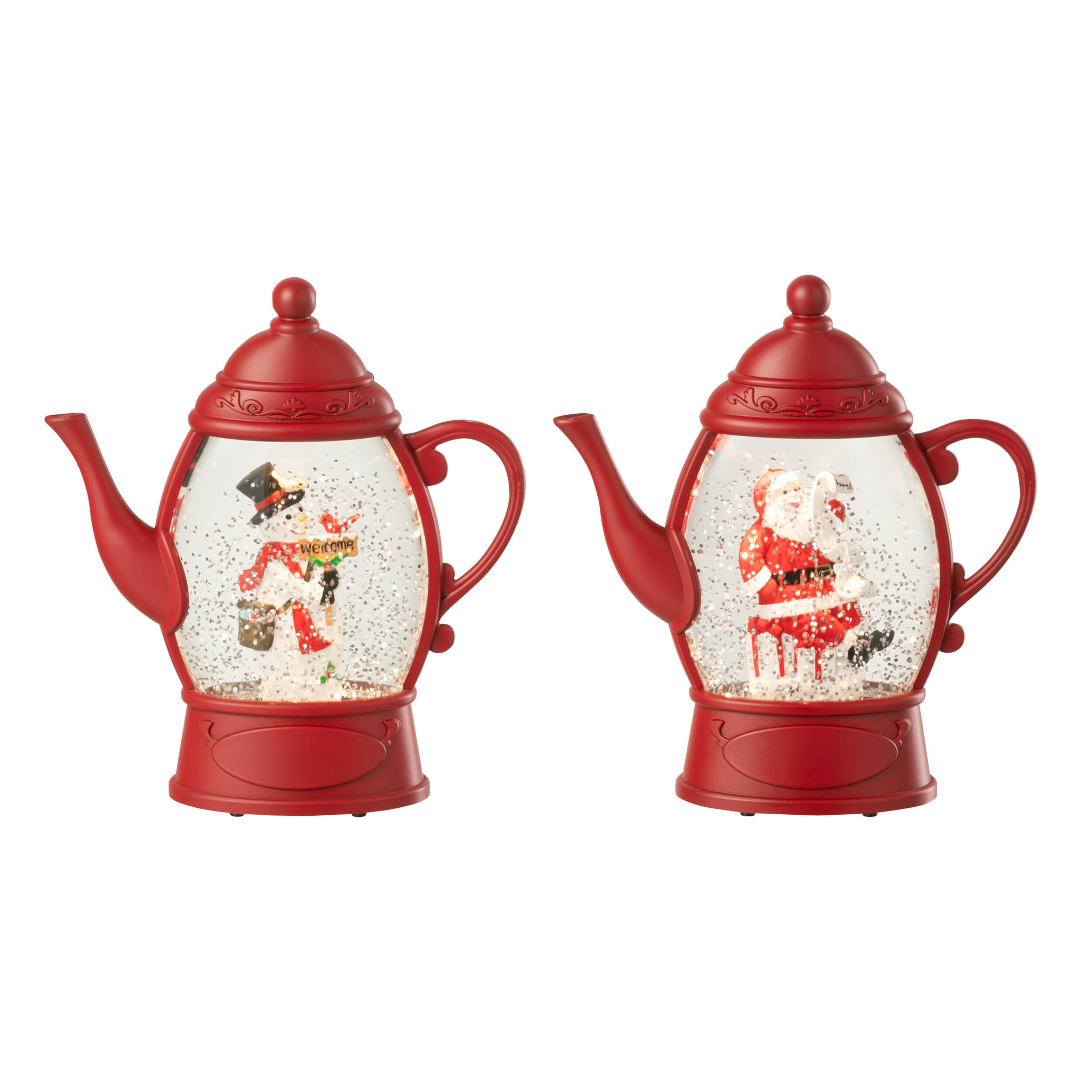 J-Line suspension Boule À Neige Bonhomme Théière - plastique - rouge - 2 pcs