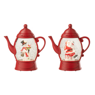 J-Line suspension Boule À Neige Bonhomme Théière - plastique - rouge - 2 pcs