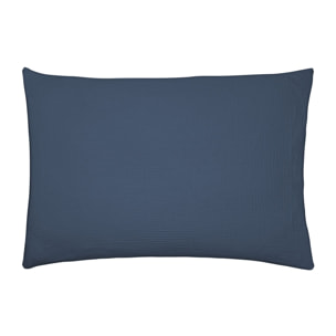 Taie d'oreiller unie en gaze de coton, TENDRESSE, Bleu de Chine