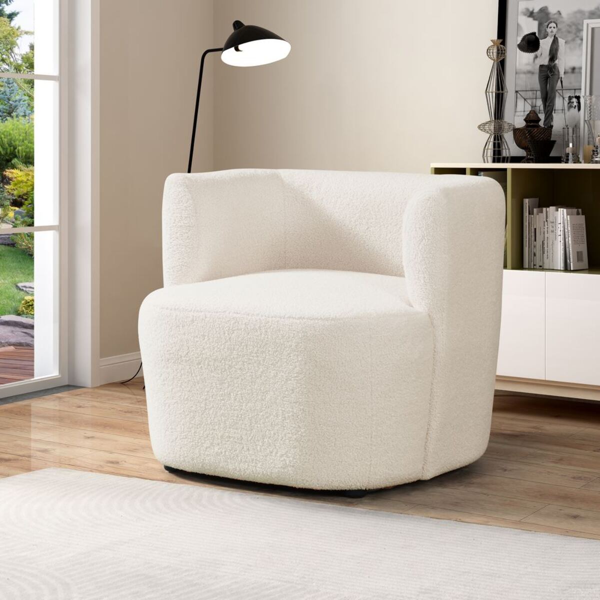 Poltrona design in tessuto teddy 75x70x68 cm crema - Seattle