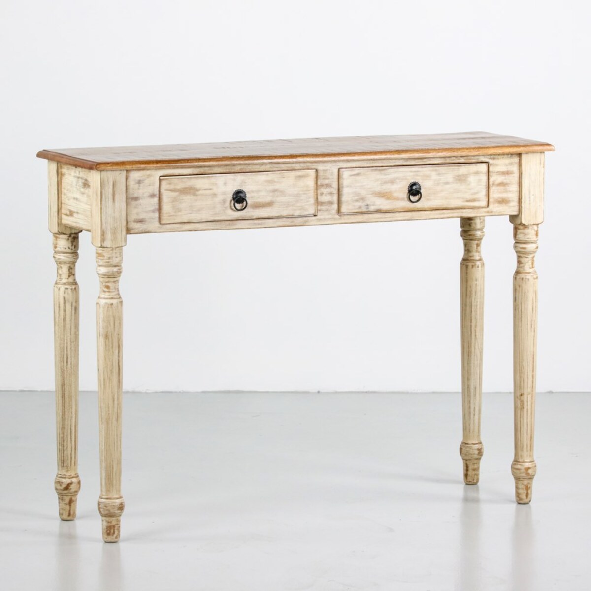 Tavolo consolle in legno di mango con finitira bianca 110x35x72 cm