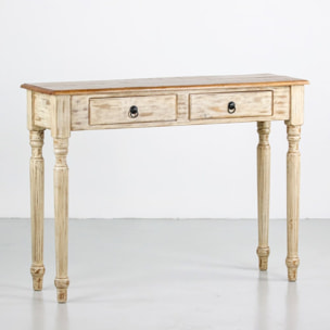 Tavolo consolle in legno di mango con finitira bianca 110x35x72 cm