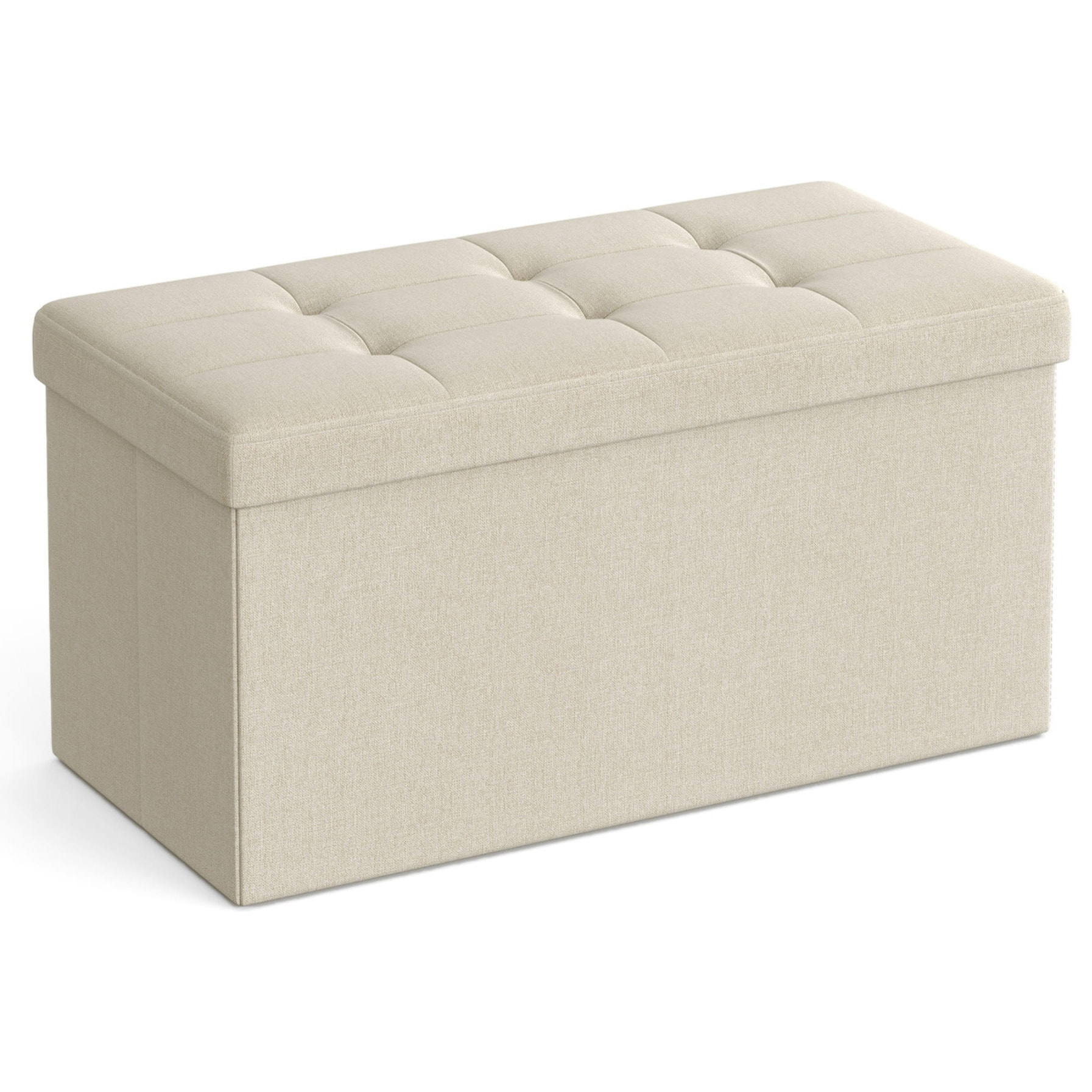 Panca Contenitore Pieghevole in Tessuto Effetto Lino Beige