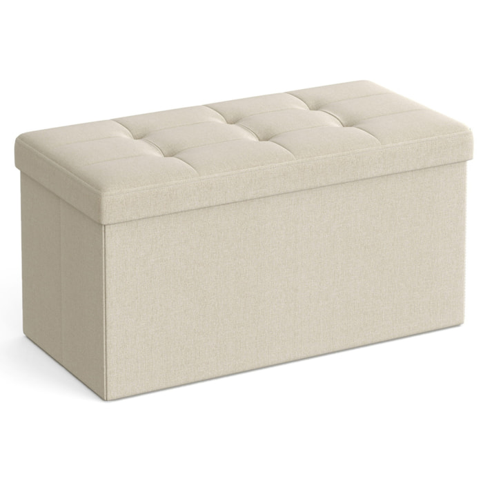 Panca Contenitore Pieghevole in Tessuto Effetto Lino Beige