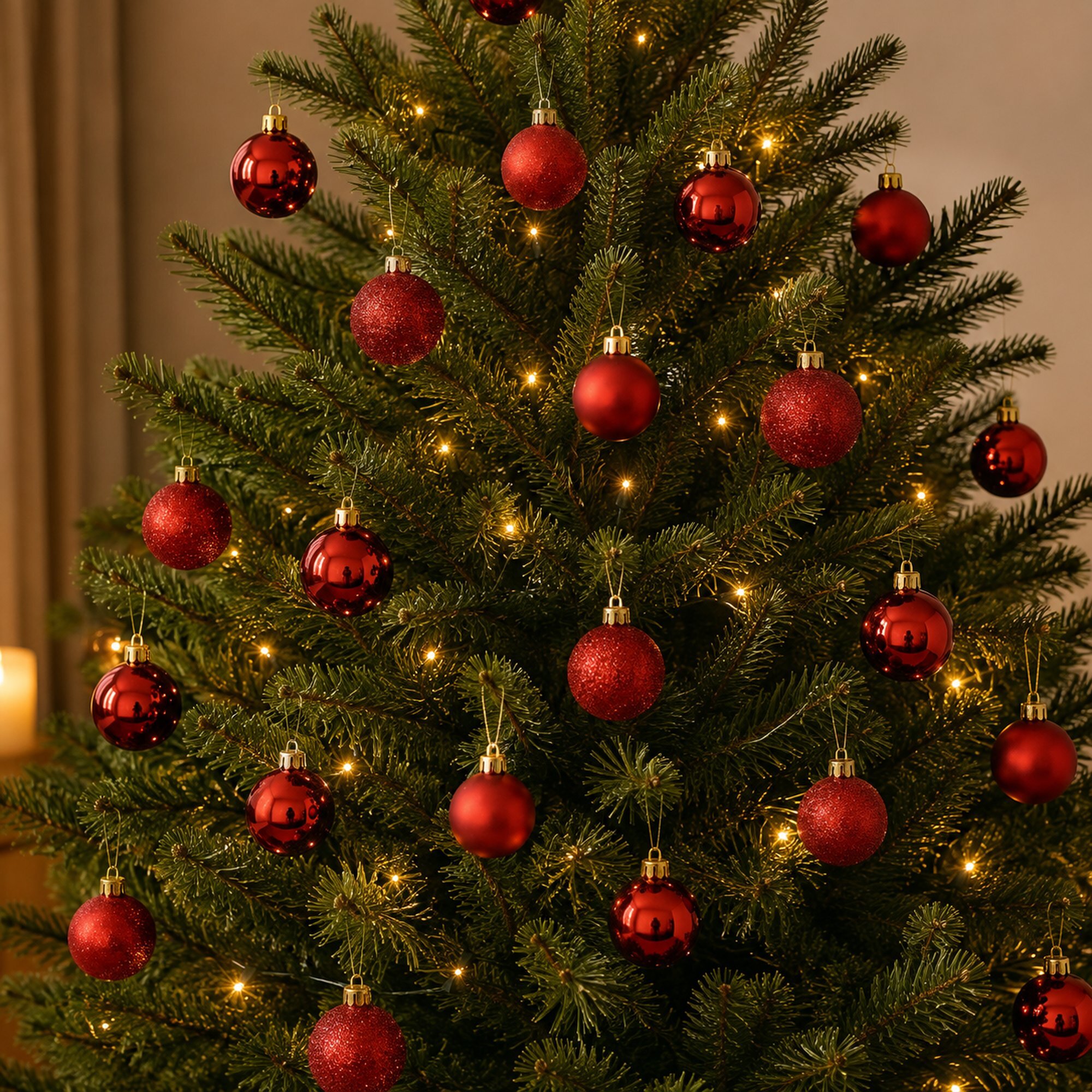 Set de 16 bolas de navidad rojas ø5cm con acabado brillante, mate y purpurina, para árbol de navidad