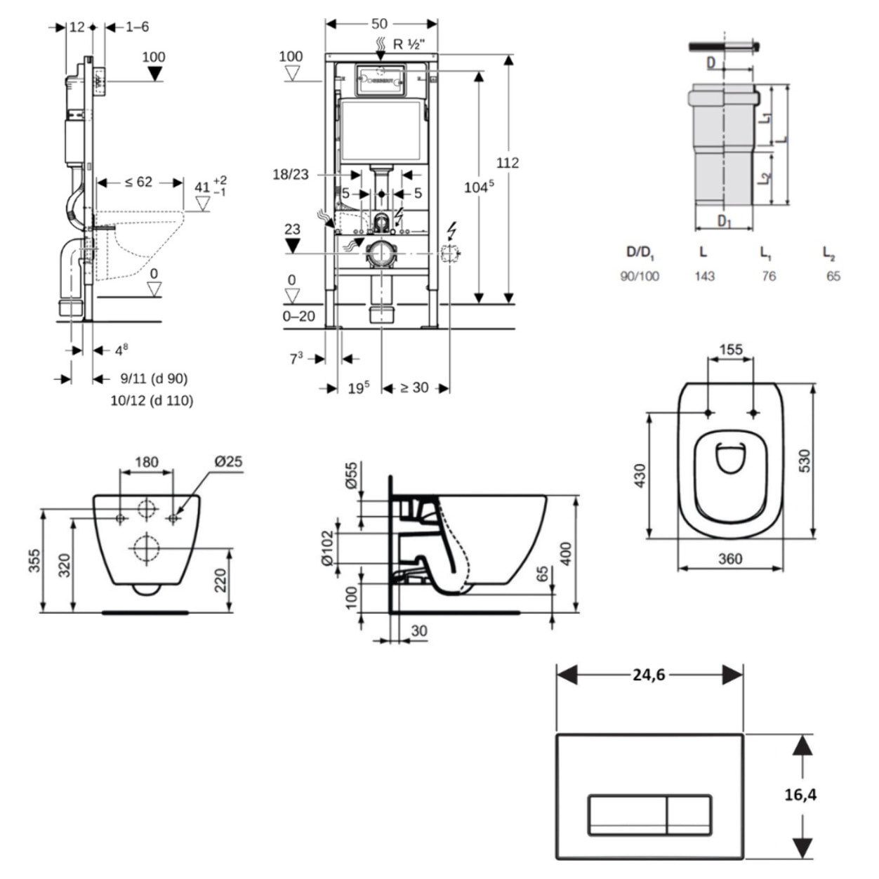 Duofix pack WC bâti-support + WC suspendu sans bride Ideal Standard avec abattant SoftClose + plaque (GEBTEBMA02-FR)