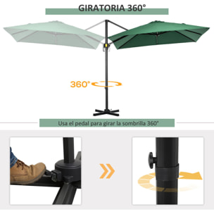 Sombrilla de Jardín de Aluminio 245x245x248 cm Parasol Excéntrico con Manivela Giratorio 360° Inclinación de 5 Niveles Tela Desmontable Crema