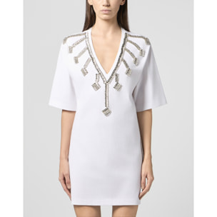 PHILIPP PLEIN V-Neck T-Shirt Dress Crystal Fringes