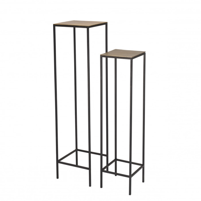 JONAS - Set de 2 tables gigognes carrées aluminium doré et noir pieds méta