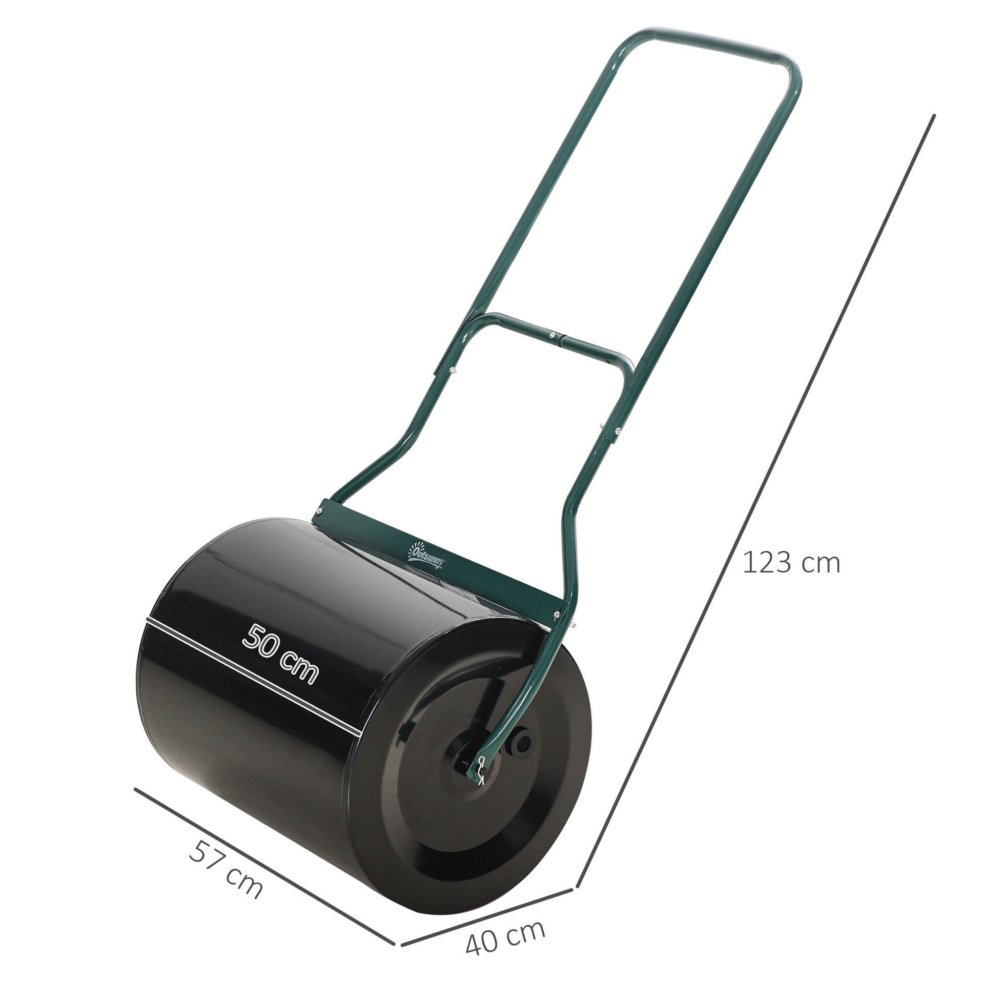 Rouleau à gazon jardin en acier avec poignée 57x40x123cm lestage max. 60L noir vert