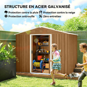 Abri de jardin tôle acier galvanisé effet bois 3,6 m² 2 portes coulissantes