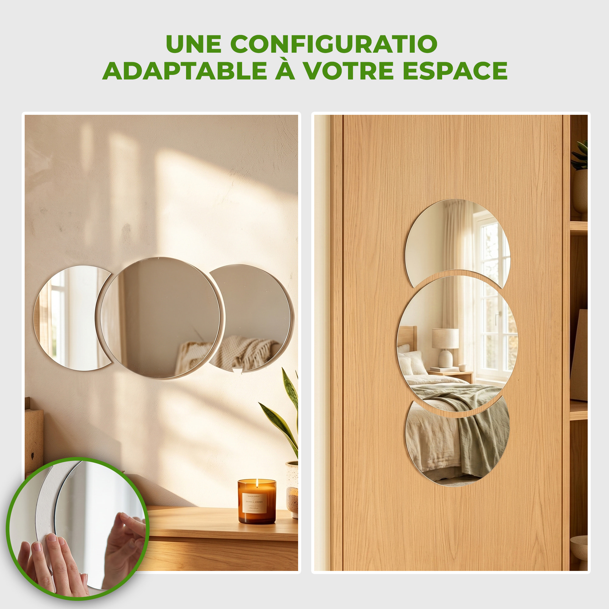 3 stickers miroirs rond et demi-lune