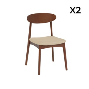 Chaise vintage bois d'hévéa noyer et tissu (lot de 2) ARIA