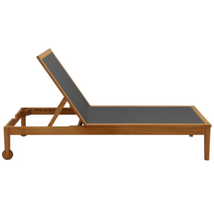 Bain de soleil gris foncé et bois massif NAVEEN