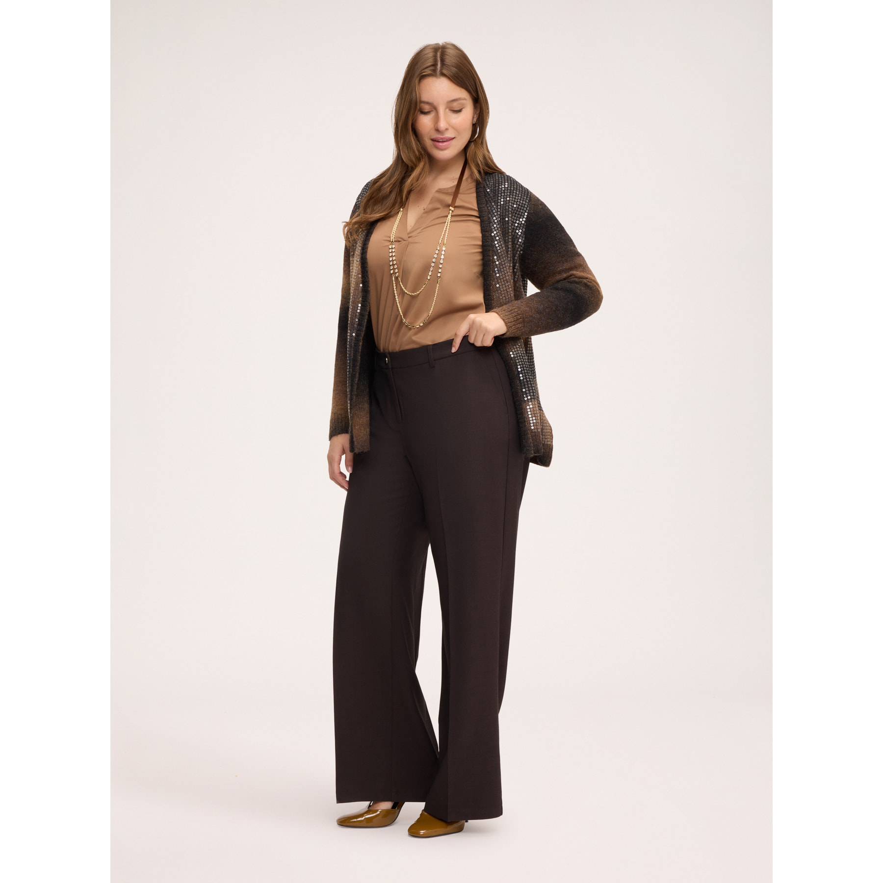 Fiorella Rubino - Pantaloni Wide Leg piega stirata - Marrone