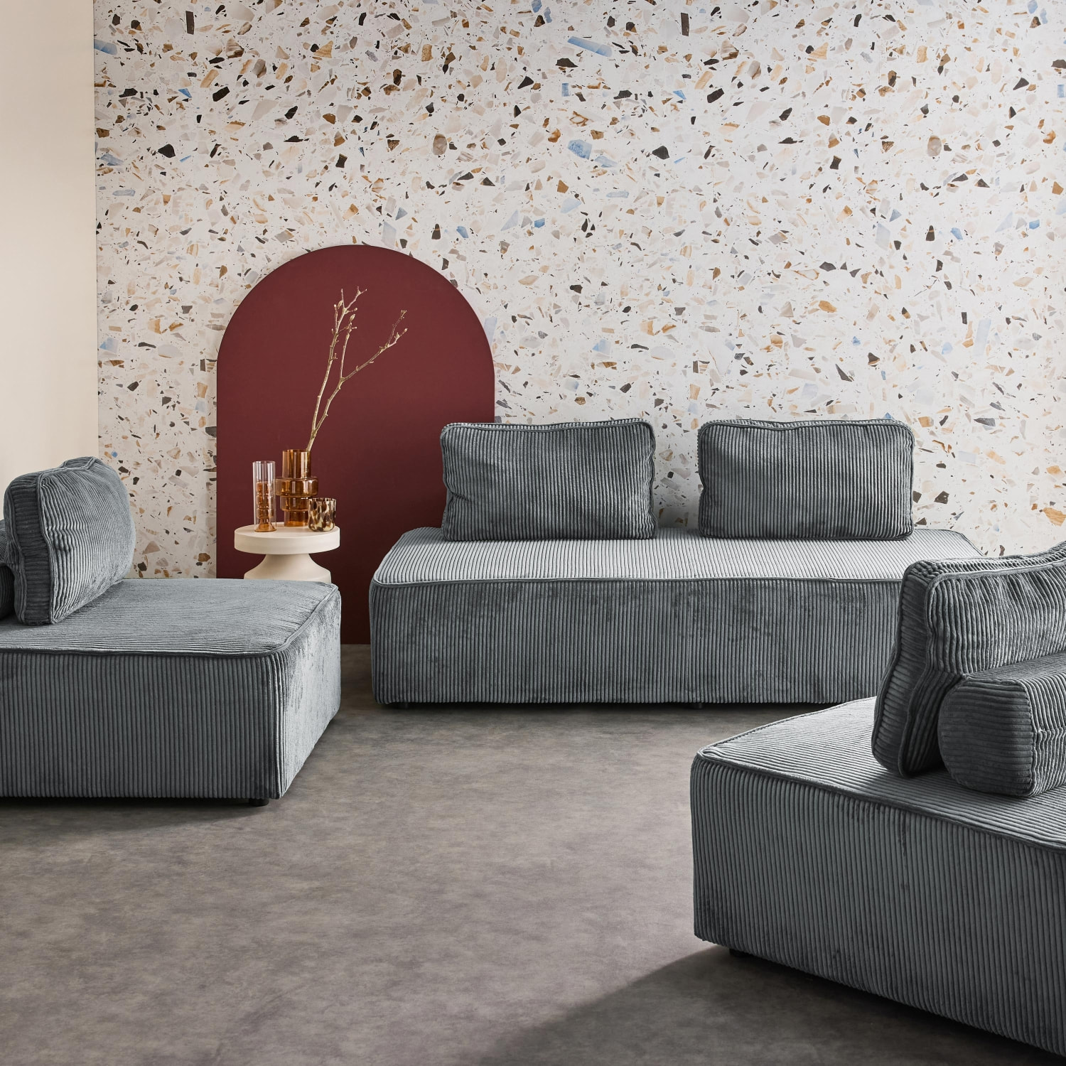 Ensemble chauffeuses LAO pour canapé modulable en velours côtelé 4 places gris foncé