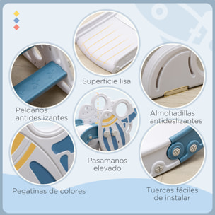 Tobogán Infantil Tobogán para Niños de 18-36 Meses con 3 Escaleras Antideslizantes Carga 30 kg para Interior Hogar 157x46,5x80 cm Azul y Gris