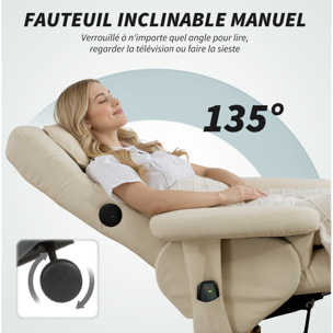Ensemble fauteuil massant repose-pieds design Chesterfield - inclinable - coffre - tétière - blanc cassé