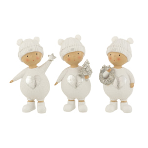 J-Line figurine Enfant Hiver - polyrésine - blanc/argent - large - 3 pcs