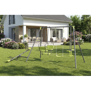 Portique de jeu en métal avec balançoire a bascule "Lenny" - 4 agrès - Vert