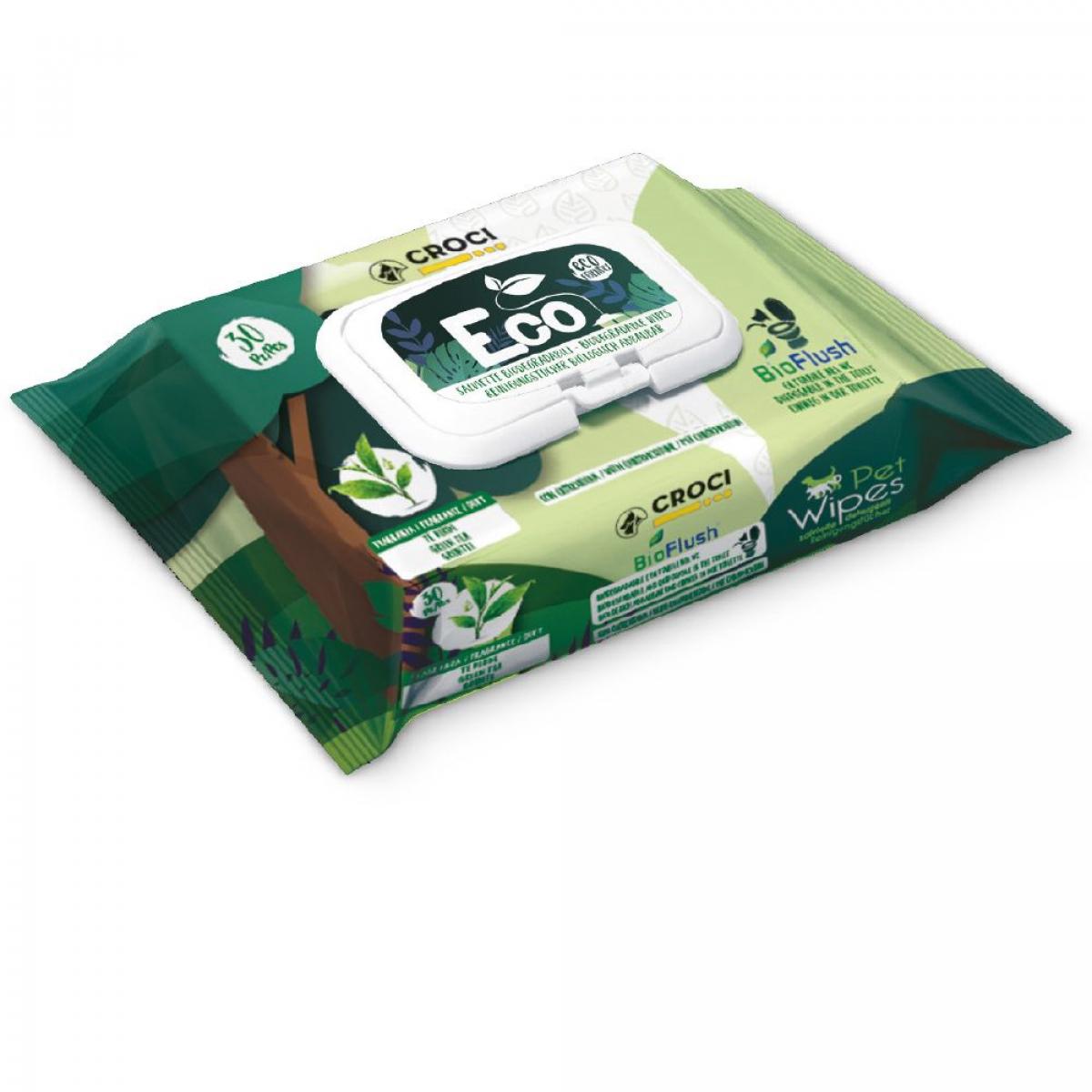 Eco PetWipes Salviette per Cani e Gatti Umidificate - Tè Verde e Clorexidina (Formato 30 wipes)