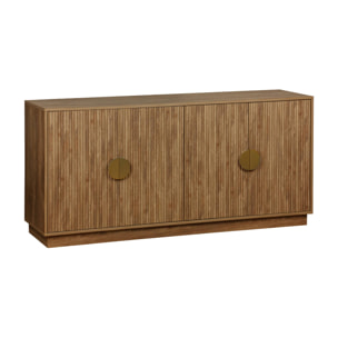 Buffet exotique 4 portes. effet bois de manguier rainuré. buffet bas. poignées en métal doré. L 160 x P 40 x H 75cm