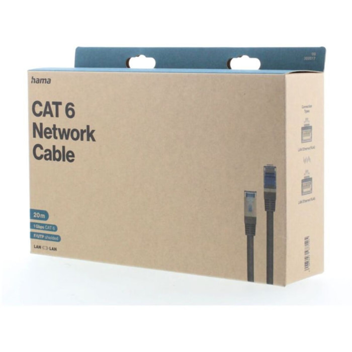 Câble Ethernet HAMA RJ45 20M Droit CAT6 Gris