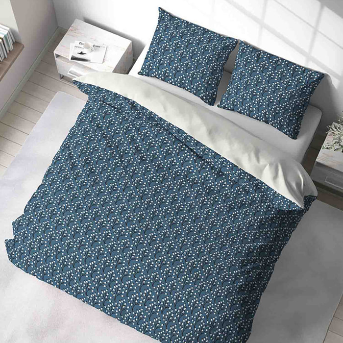 Parure housse de couette polyester bleu
