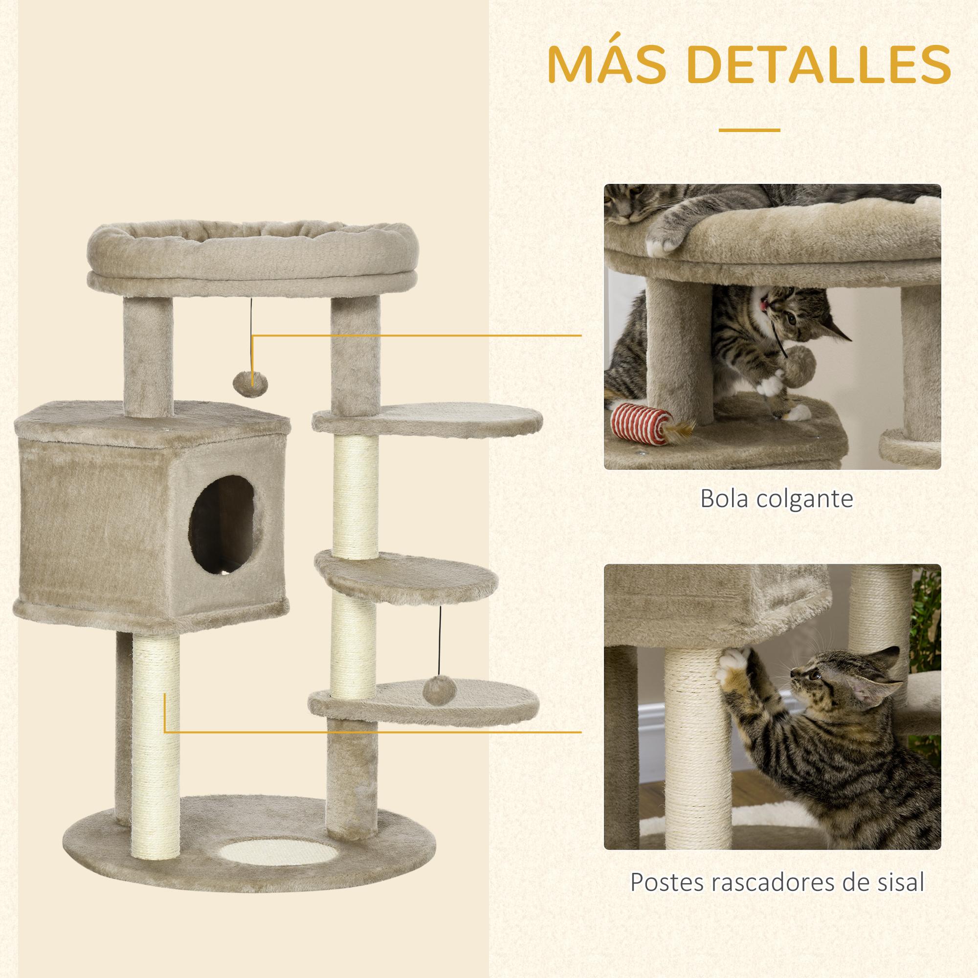 Árbol Rascador para Gatos Altura 94 cm con Cama Cueva Escaleras Bolas Colgantes