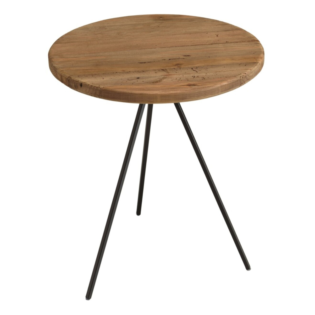DANDY - Table basse ronde 70x70cm bois Pin recyclé et pieds métal noir
