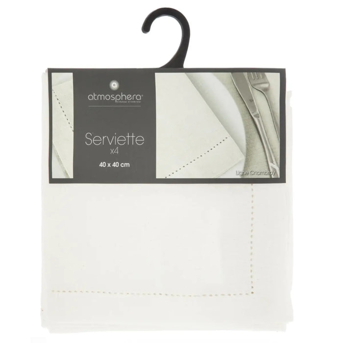 Lot de 4 serviettes de table "Jane" blanc 40x40cm