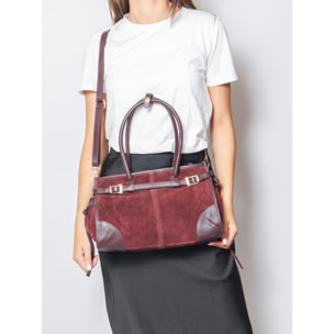 Borsa a spalla da donna Made in Italy - Modello Novara Ultra - Pelle scamosciata - 31.5 x 20.0 x 14.0 cm