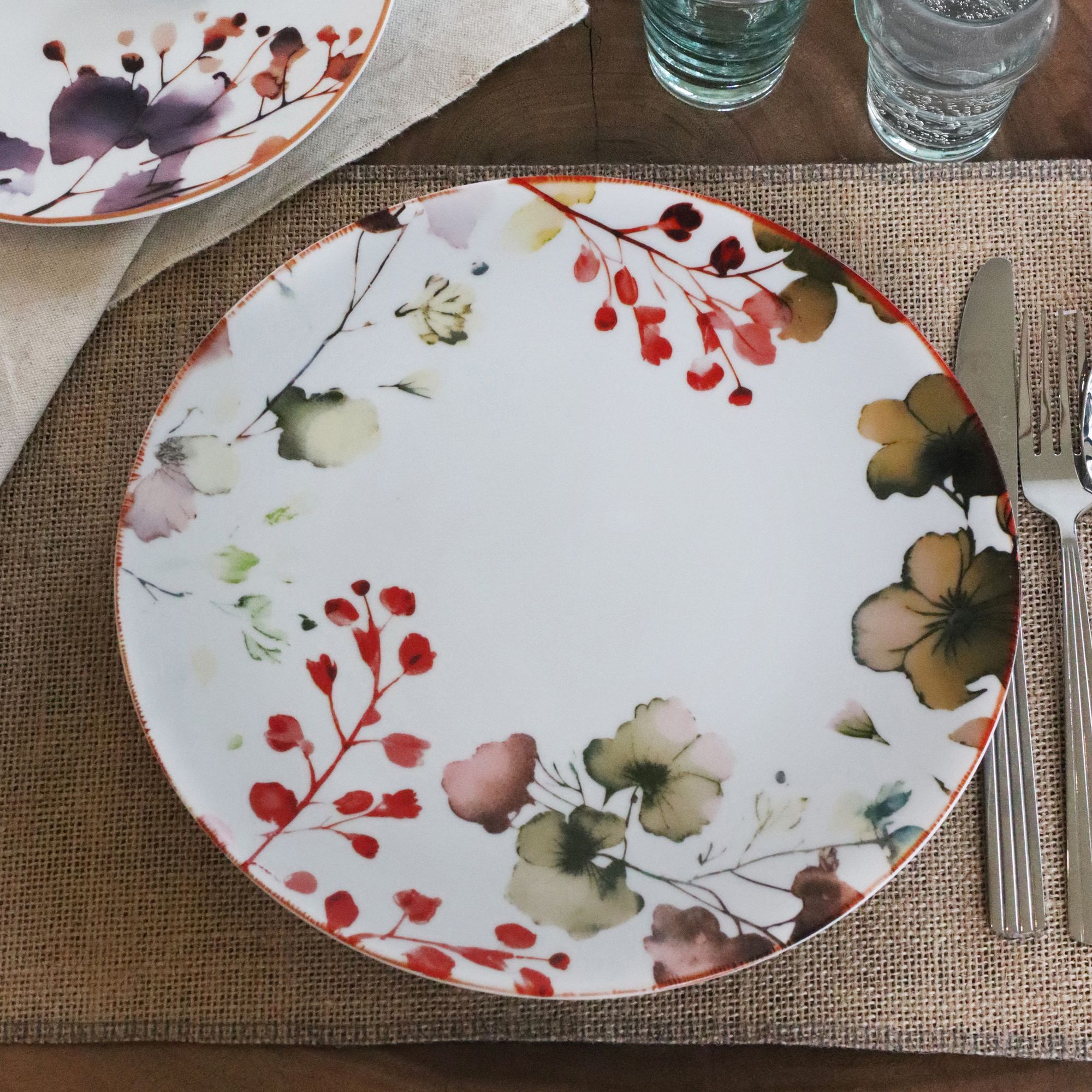 Lot de 6 assiettes plates en porcelaine blanche 27cm AQUARELLE