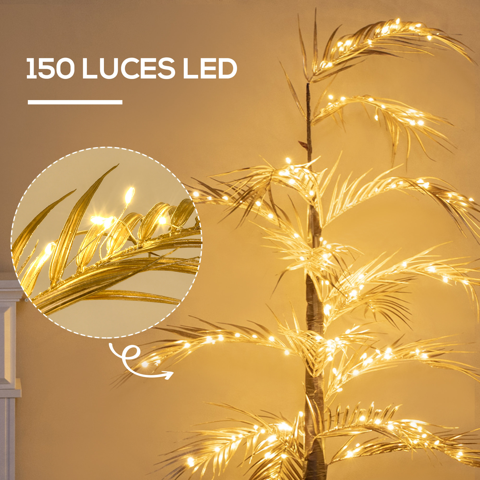 Lámpara de Pie de Palmera con 150 Luces LED IP44 Blanco Cálido 21x21x150 cm